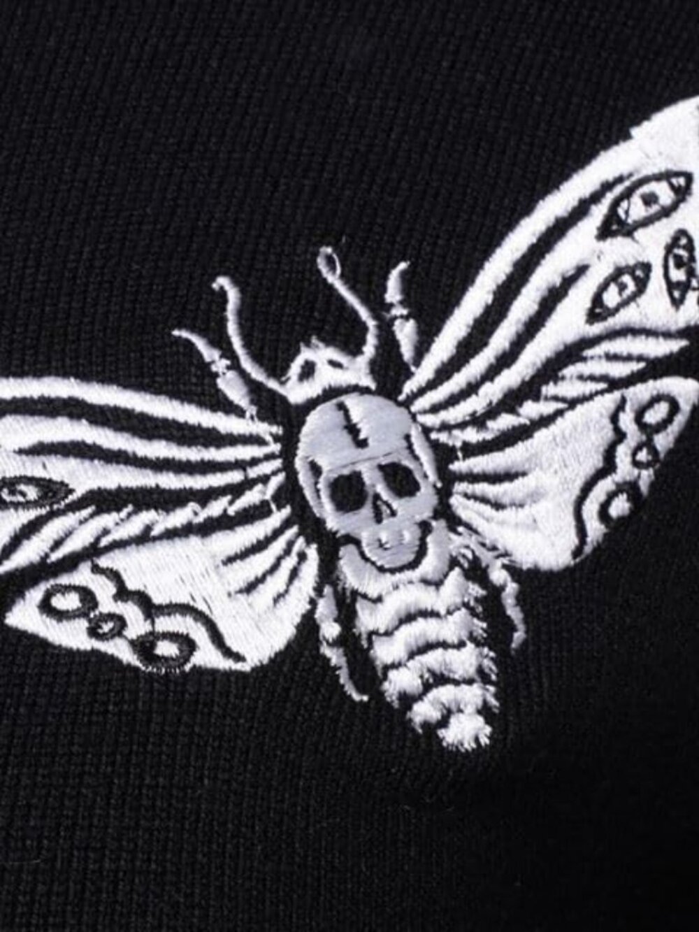 Gothic Death Moth Embroidered Knit Cardigan Long Sleeve Round Neck - Picture 4 of 4
